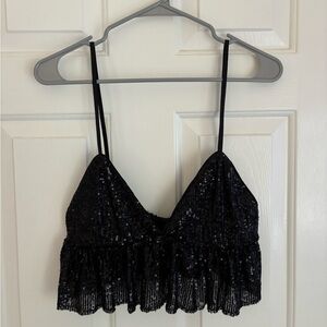 garage sequin baby doll cami in jet black sequins size medium!